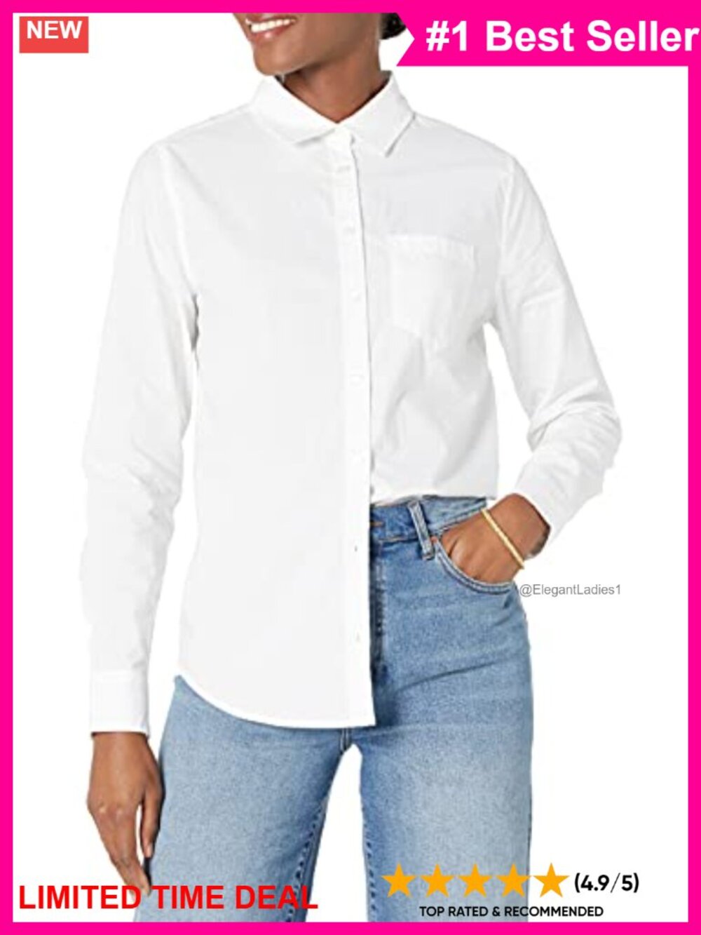 Essentials Women's Regular Fit Long Sleeve Button Down Cotton Poplin Shirt